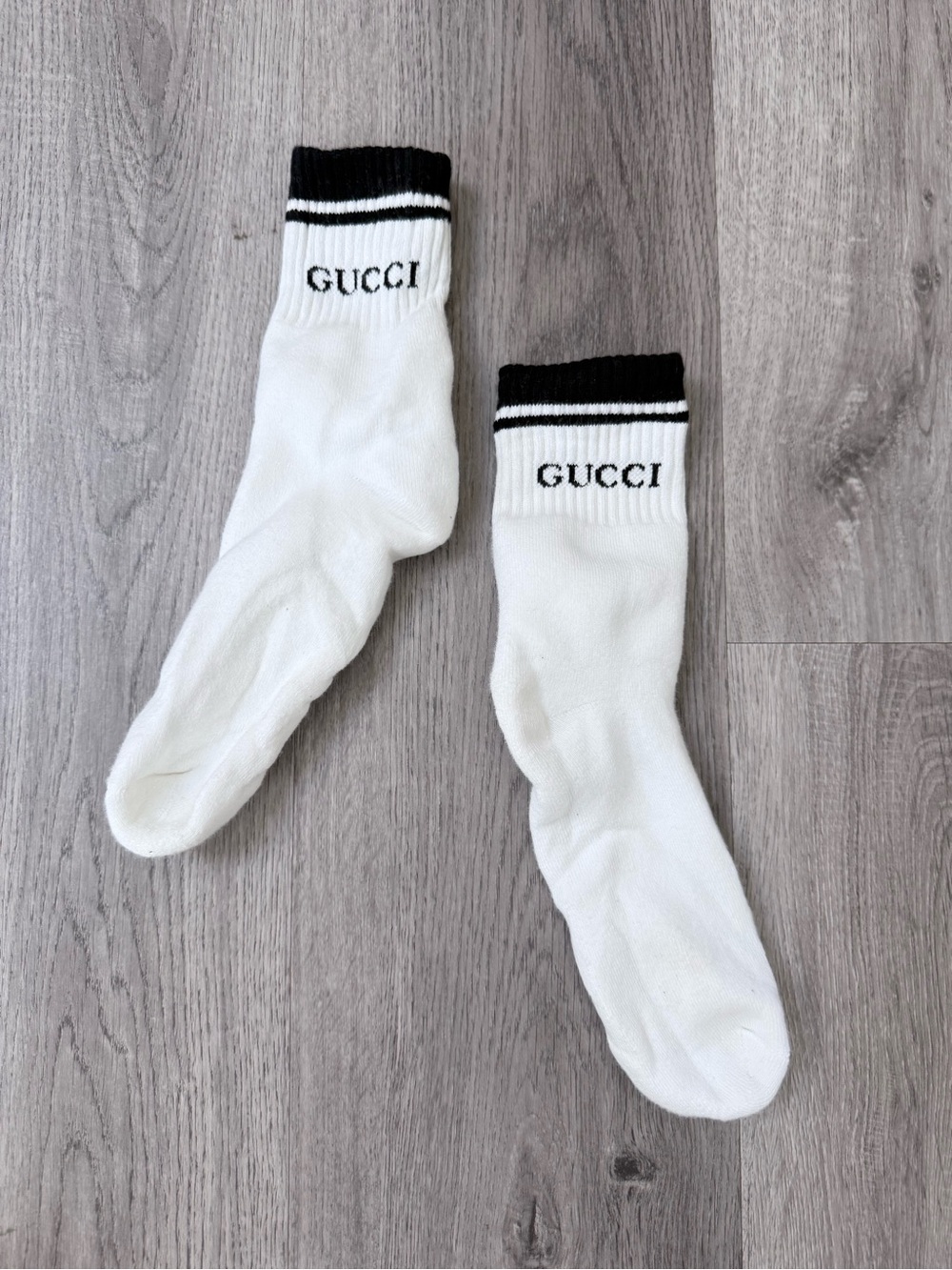 Gucci White Crew Socks with Black Cuff and Stripe - Men's NWOT